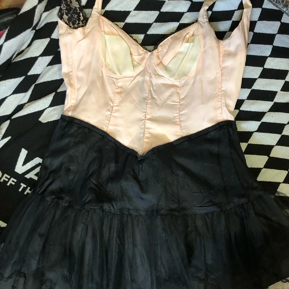 Gunne Sax Blush Pink and Black Lace Evening Dress